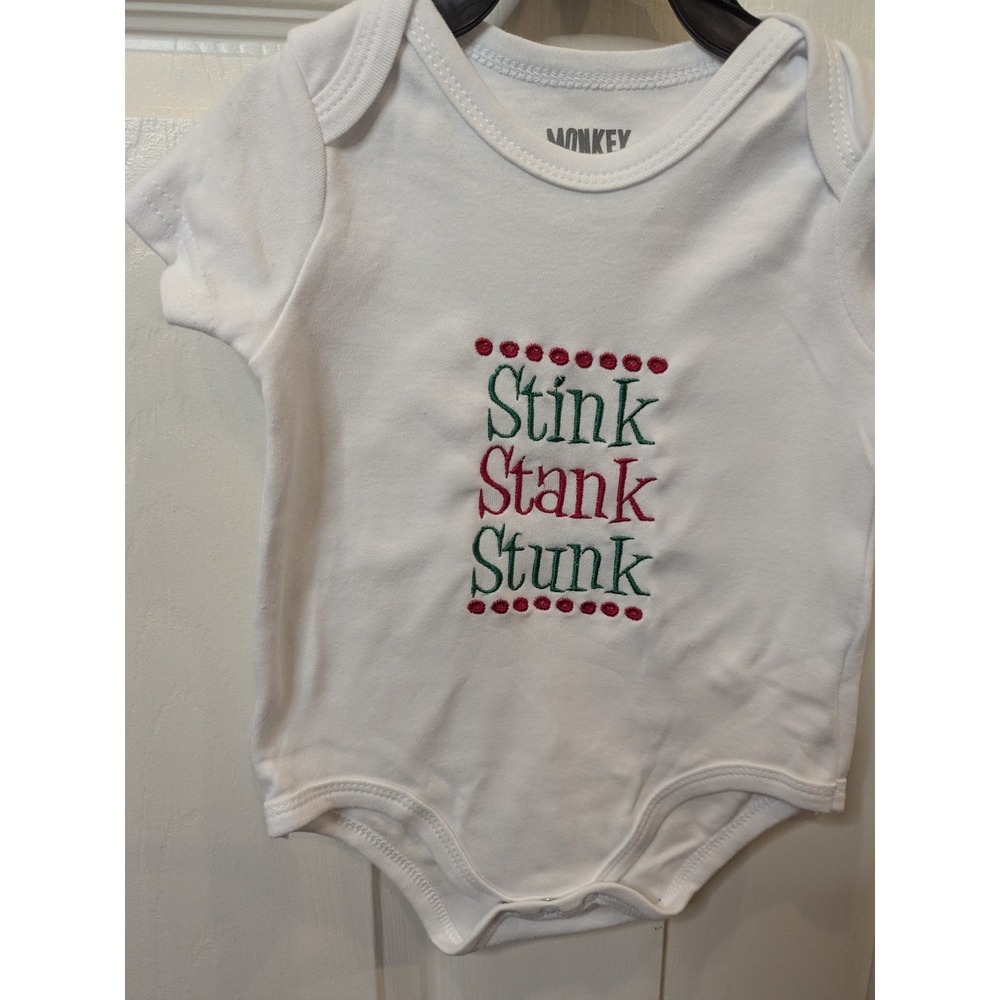 6-9M Short Sleeve Bodysuit Diaper Shirt‎ Embroidery Stink Stank Stunk